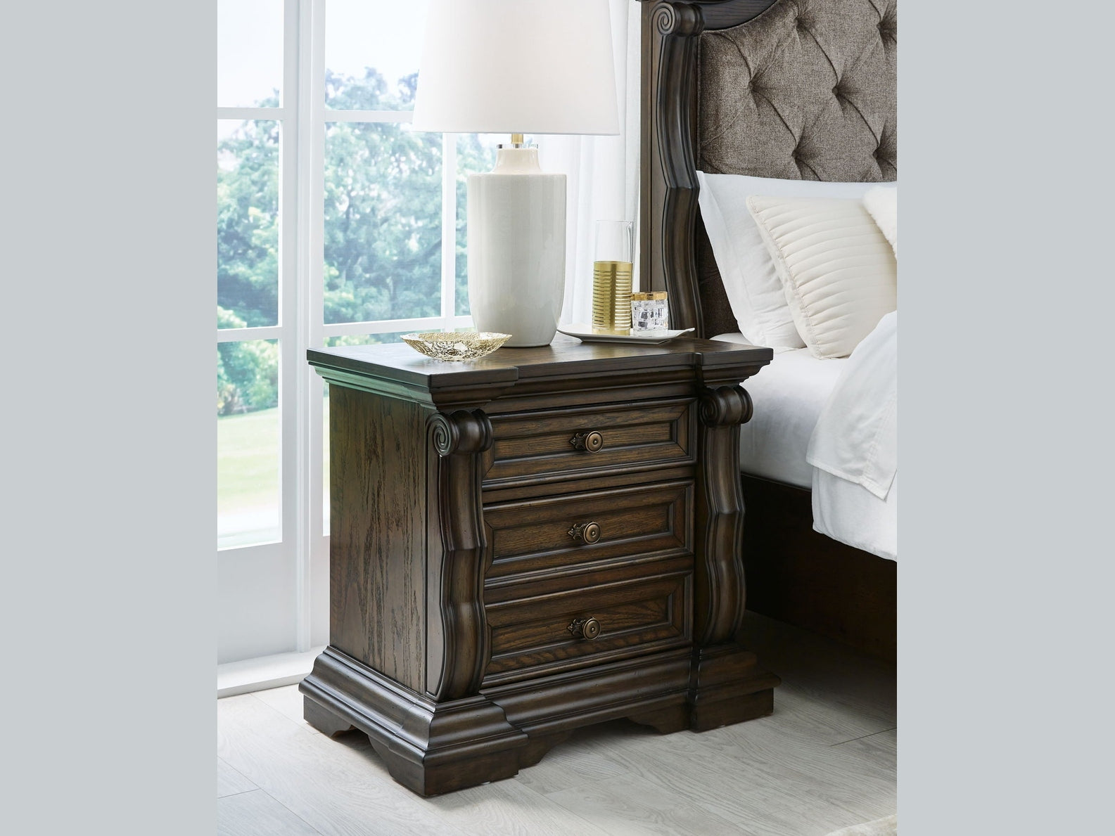 Maylee - Three Drawer Night Stand - Dark Brown