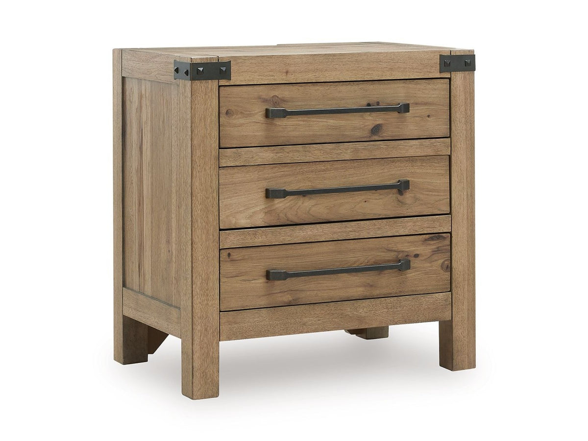 Ridgester - Three Drawer Night Stand - Light Brown