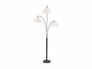 The Gibbswellner three-arm floor lamp with white lampshades on a white background.
