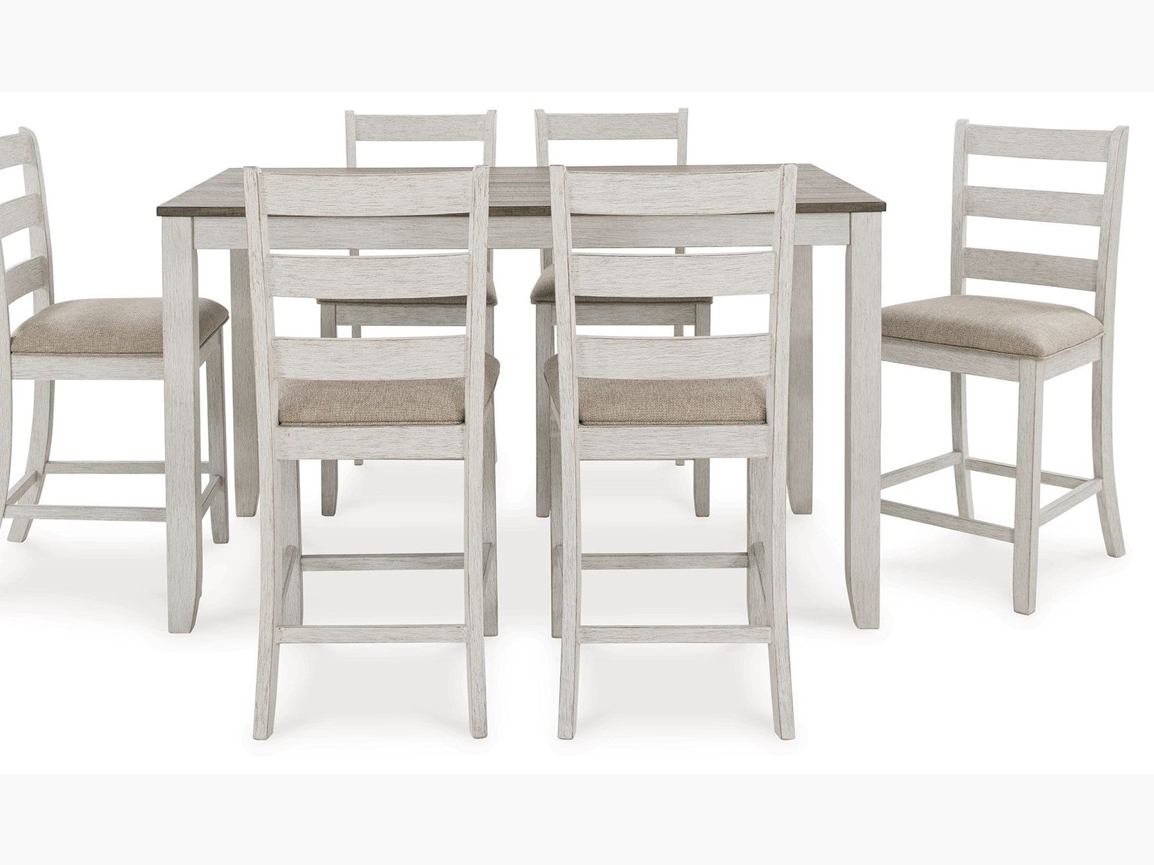 Skempton - Counter Height Dining Table and Bar Stools (Set of 7) - White / Light Brown