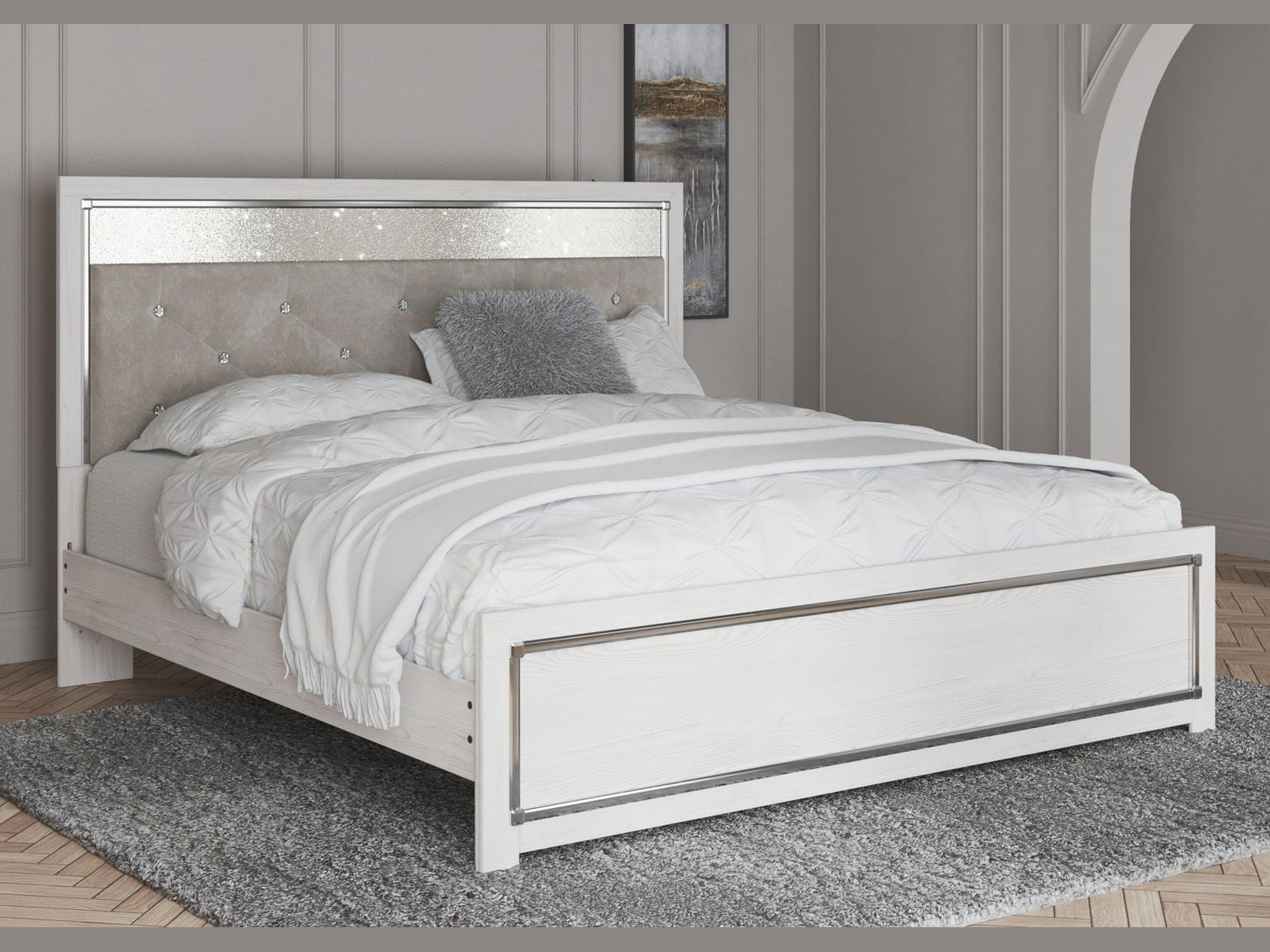 Altyra - King Panel Bed With Upholstered Headboard - White