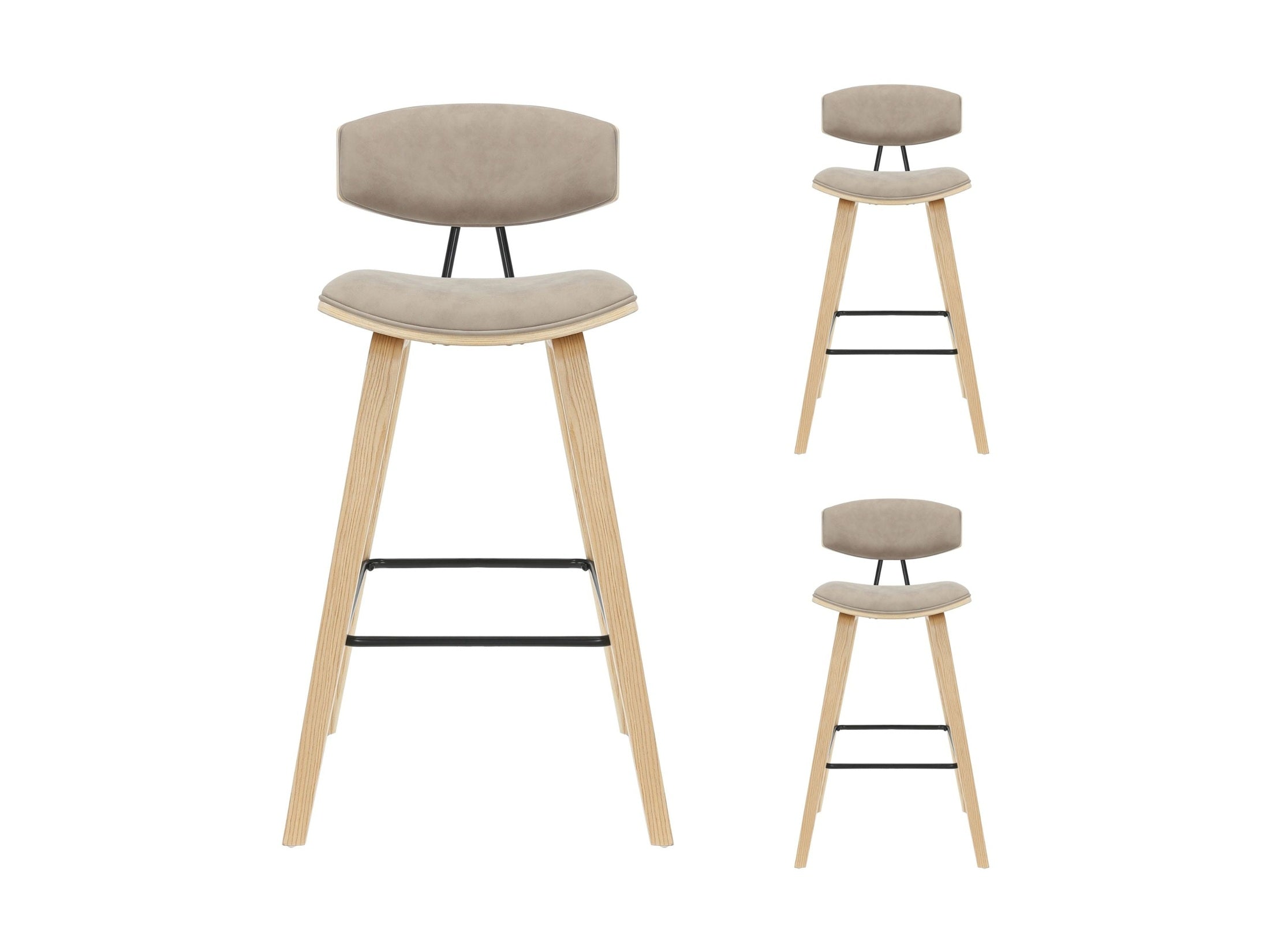 Fox - Bar Height Curved Back Wood Bar Stool With Faux Leather Seat