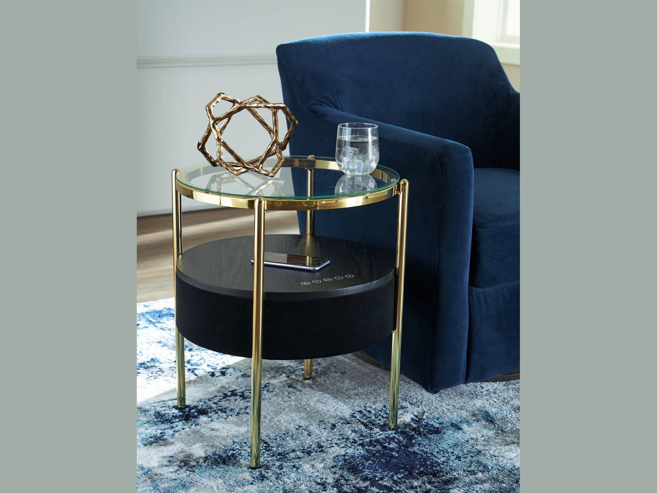 Nedman - Accent Table With Speaker - Black / Gold Finish