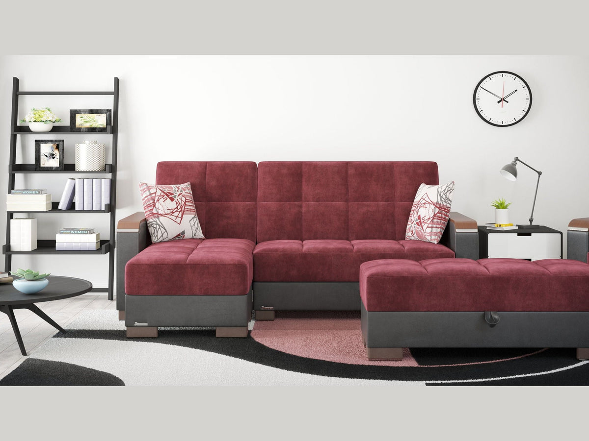 Ottomanson Armada X - Upholstered Convertible Wood Trimmed Ottoman With Storage - Microfiber