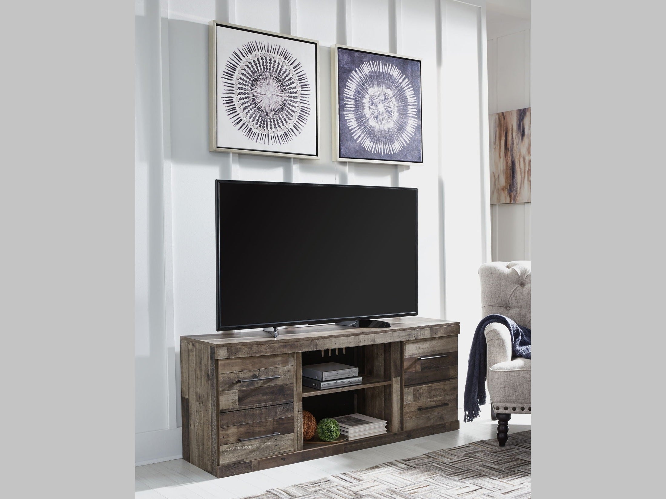 Derekson - LG TV Stand w/Fireplace Option - Multi Gray
