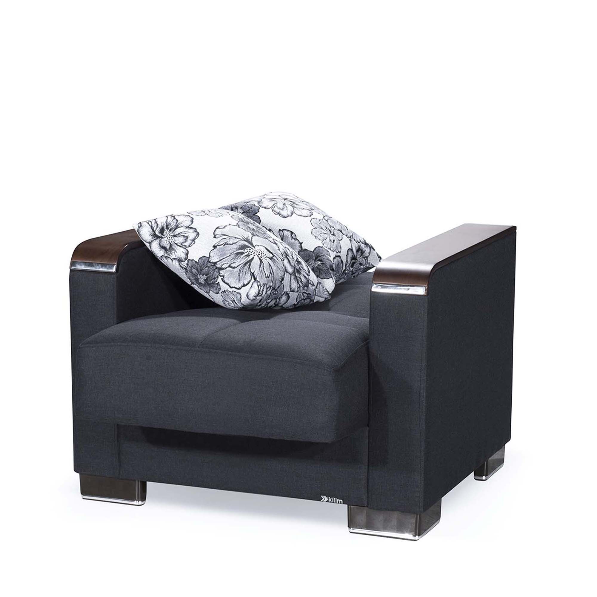 Ottomanson Armada X - Upholstered Convertible Wood Trimmed Armchair With Storage - Polyester