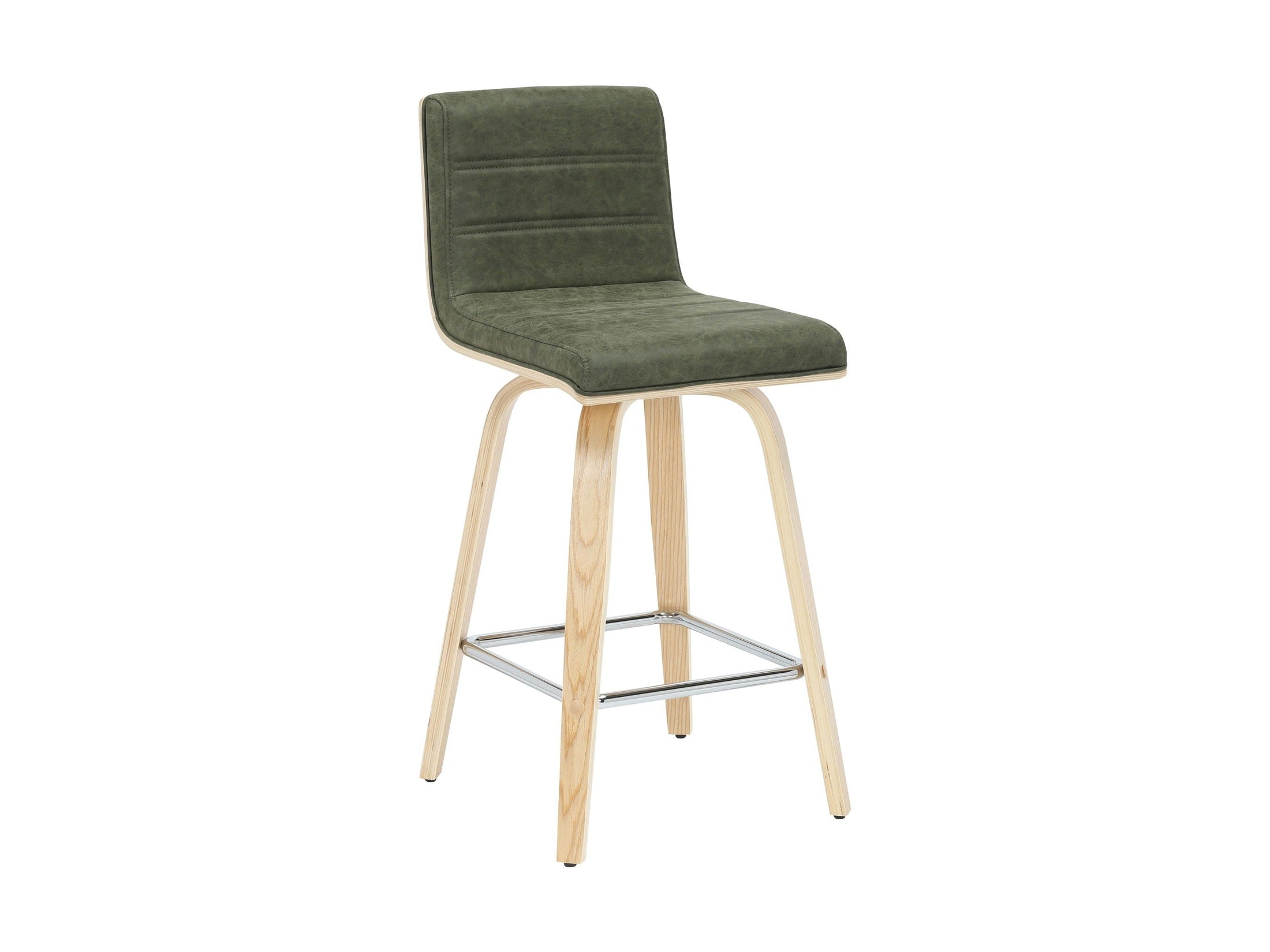 Vienna - 35.5" Swivel Counter Height Square Back Wood Bar Stool With Faux Leather Seat
