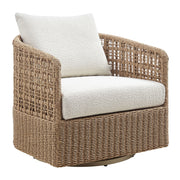 Driftbay - Metal Outdoor Swivel Lounge Chair With Cushions - Boucle White / Natural