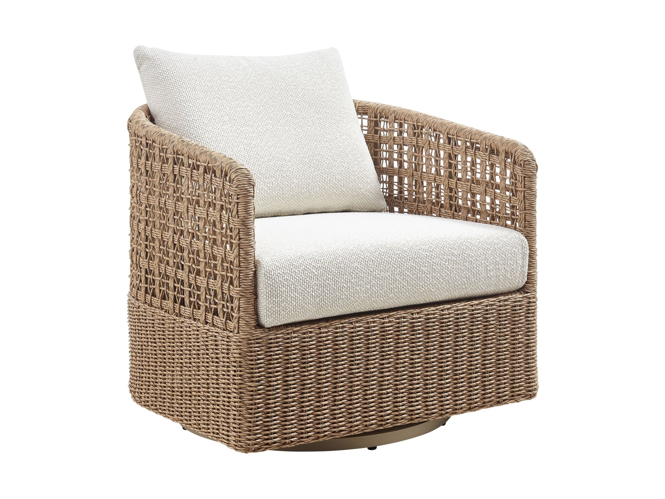 Driftbay - Metal Outdoor Swivel Lounge Chair With Cushions - Boucle White / Natural