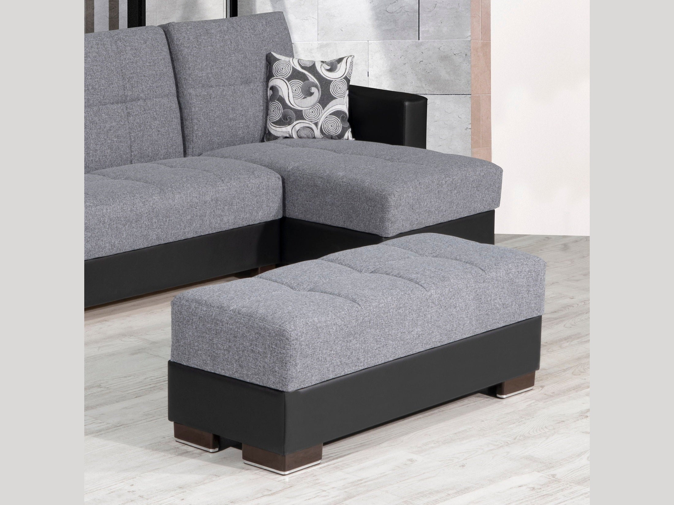 Ottomanson Armada - Upholstered Ottoman With Storage - Gray/Black PU Polyester