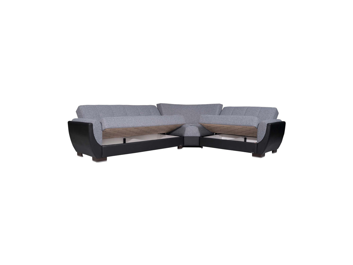 Ottomanson Armada Air - Upholstered Convertible Sectional With Storage - Gray/Black PU Polyester