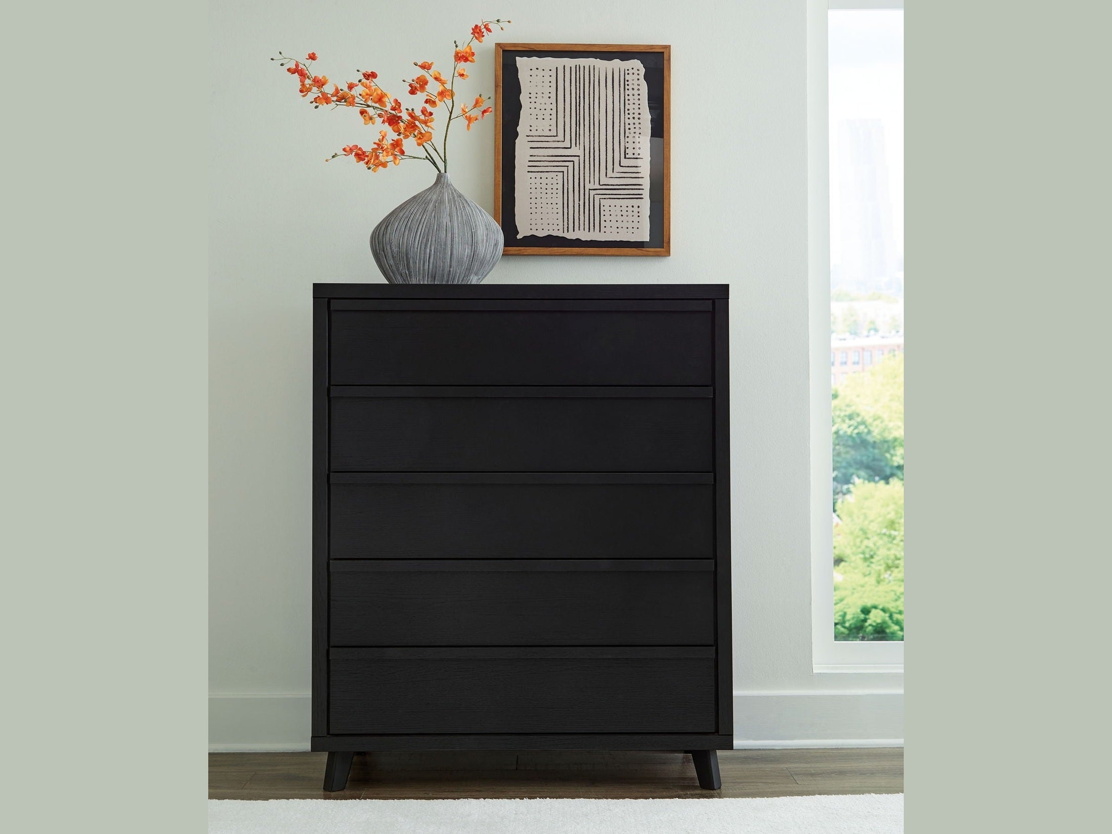Danziar - Five Drawer Wide Chest - Black