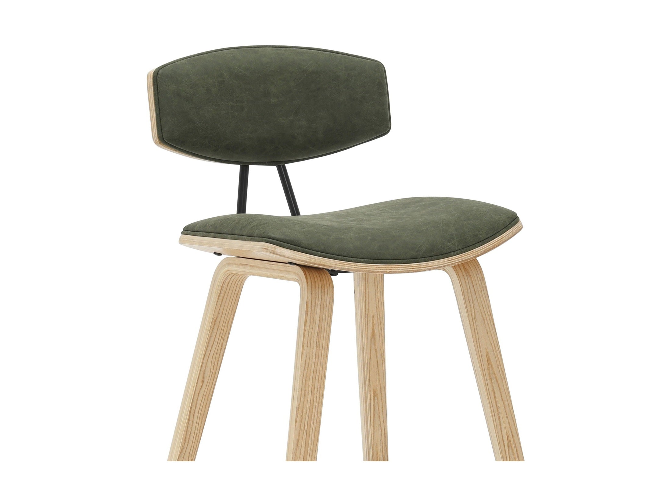 Fox - Bar Height Curved Back Wood Bar Stool With Faux Leather Seat