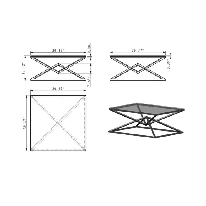 Pyramid Coffee Table with Glass Top