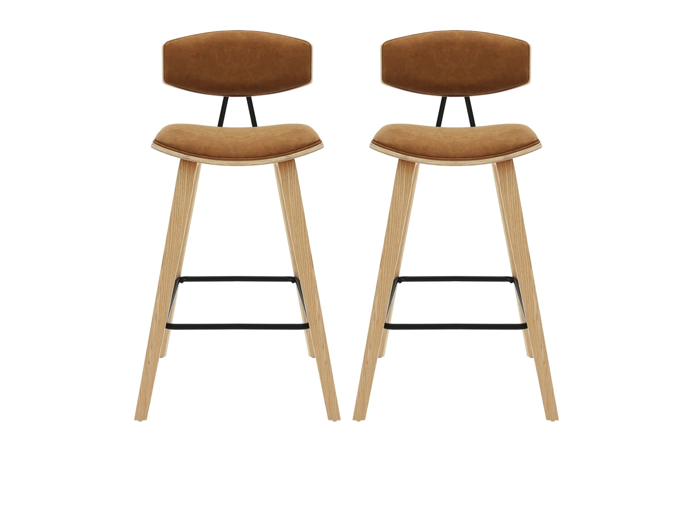 Fox - Counter Height Curved Back Wood Bar Stool With Faux Leather Seat