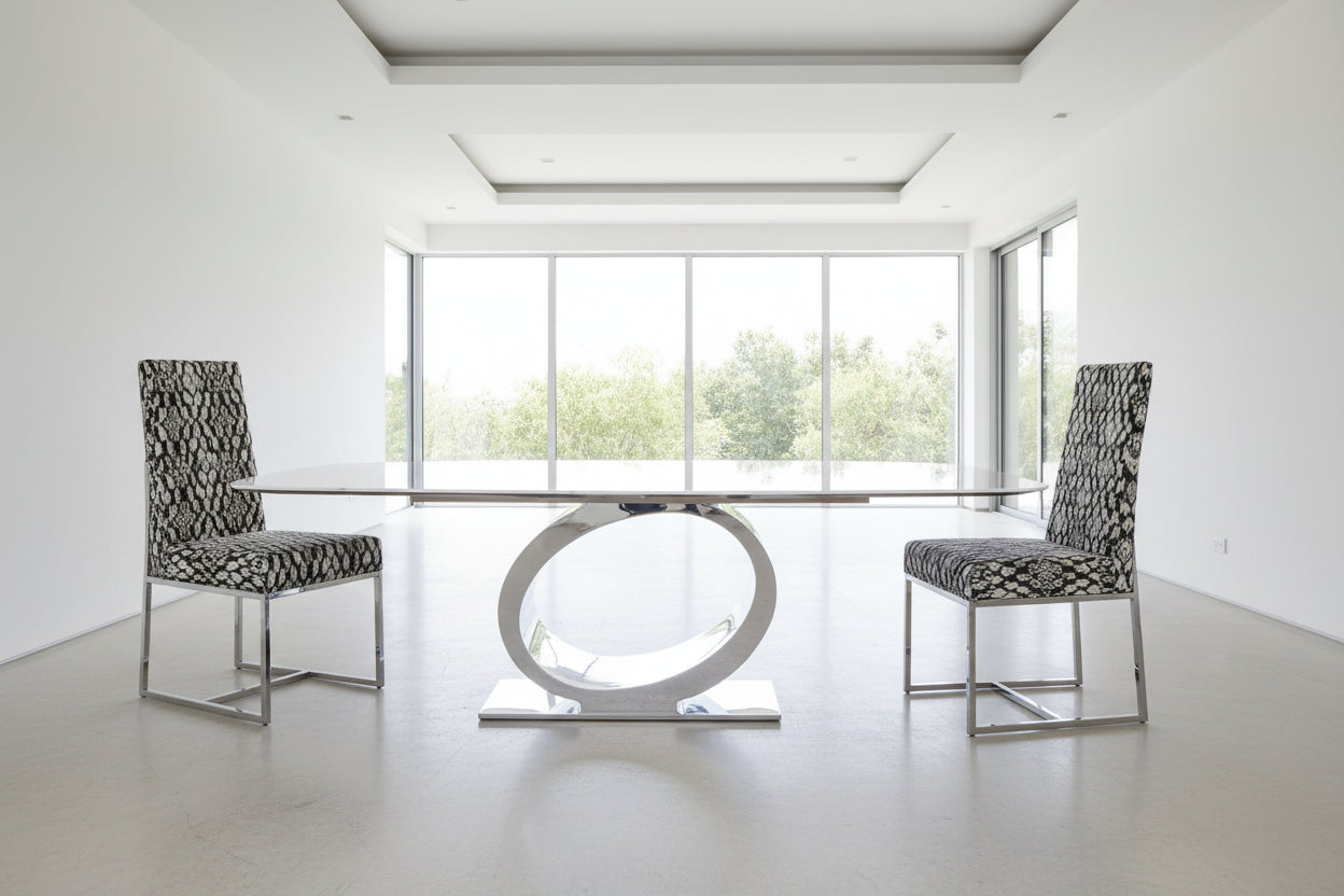 The Eye dining table with marble top by Stone Imternational