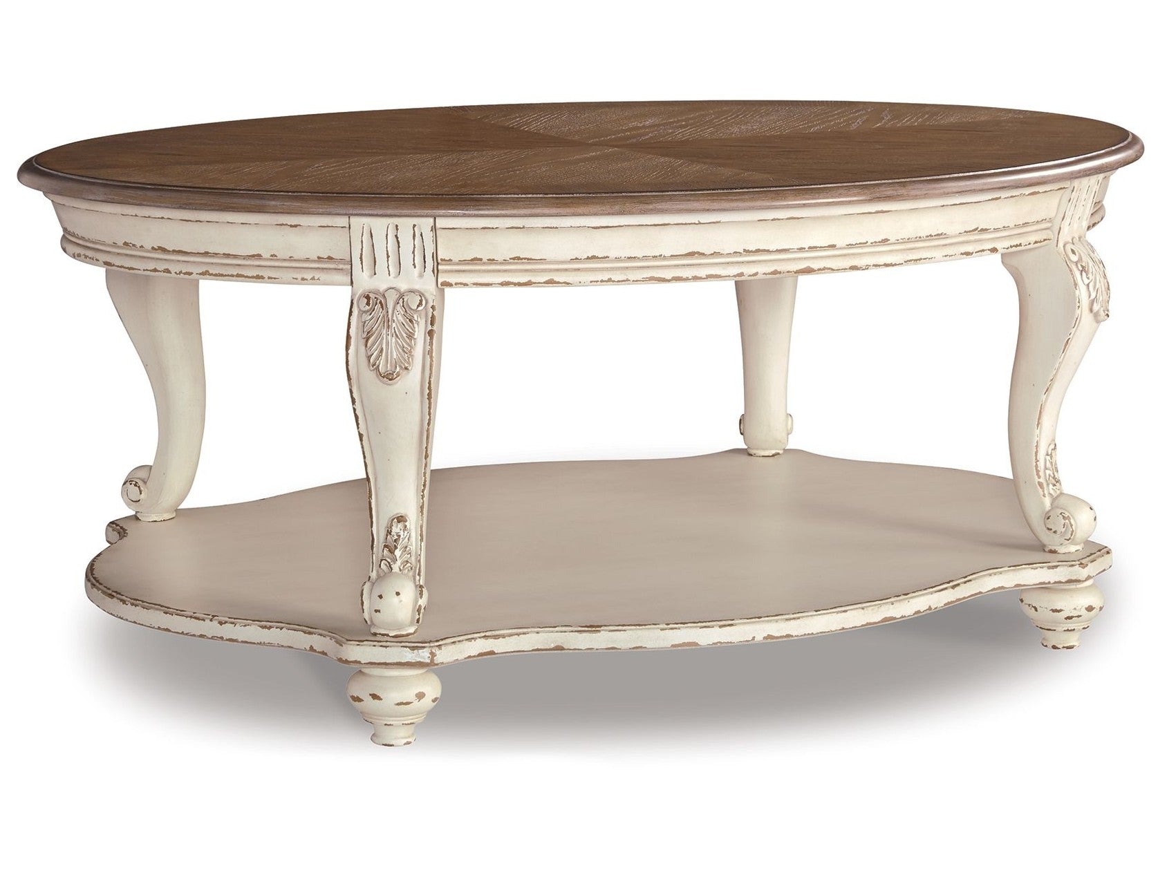 Realyn - Oval Cocktail Table - White / Brown