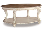 Realyn - Oval Cocktail Table - White / Brown