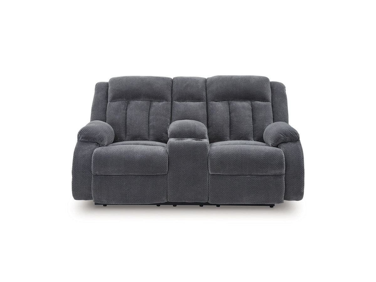 Observation - Double Reclining Power Loveseat With Console - Steel