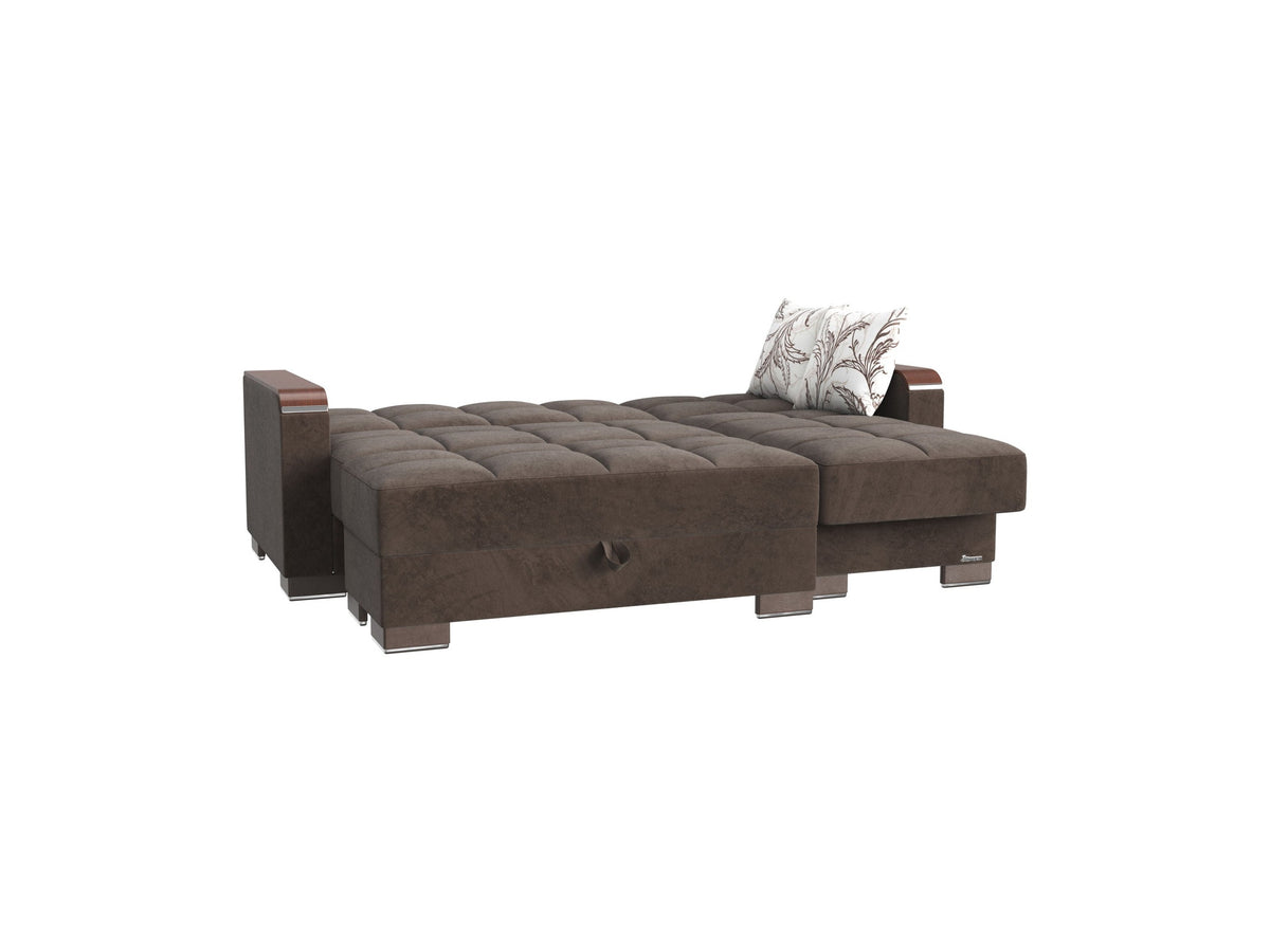 Ottomanson Armada X - Upholstered Convertible Wood Trimmed Chaise Lounge With Storage - Microfiber
