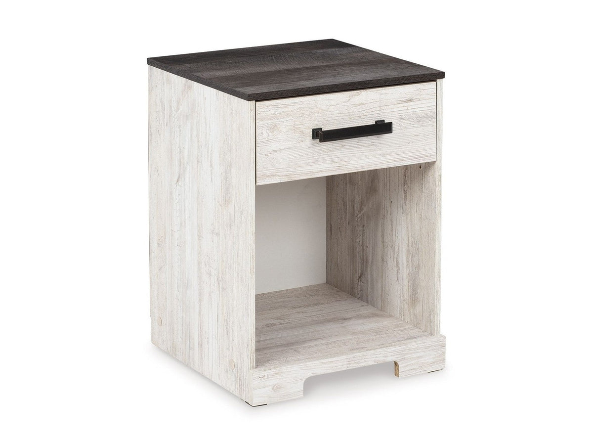 Shawburn - One Drawer Night Stand - Open Cubby - White / Black / Gray