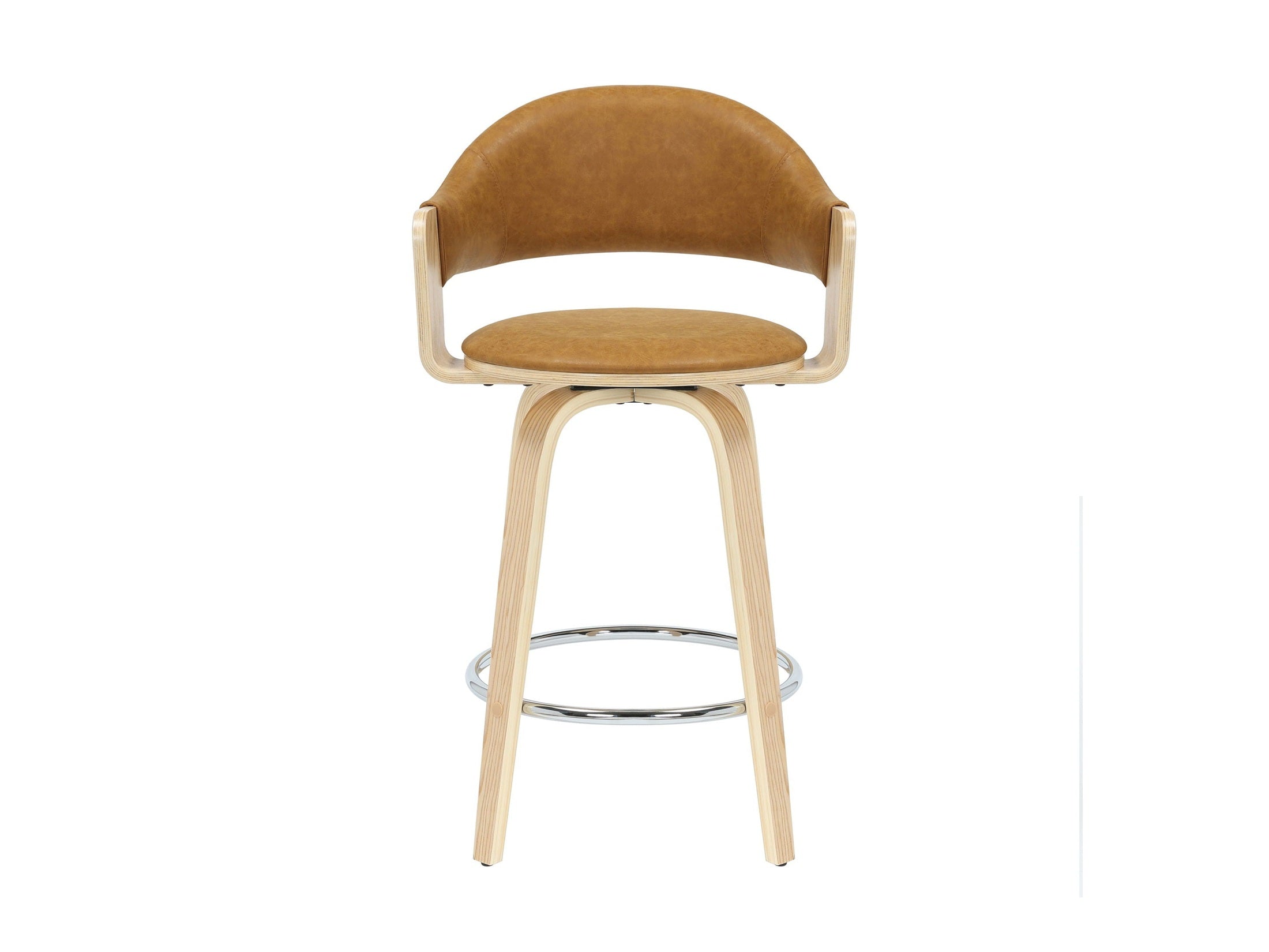 Daxton - Swivel Counter Height Round Back Wood Bar Stool With Faux Leather Seat