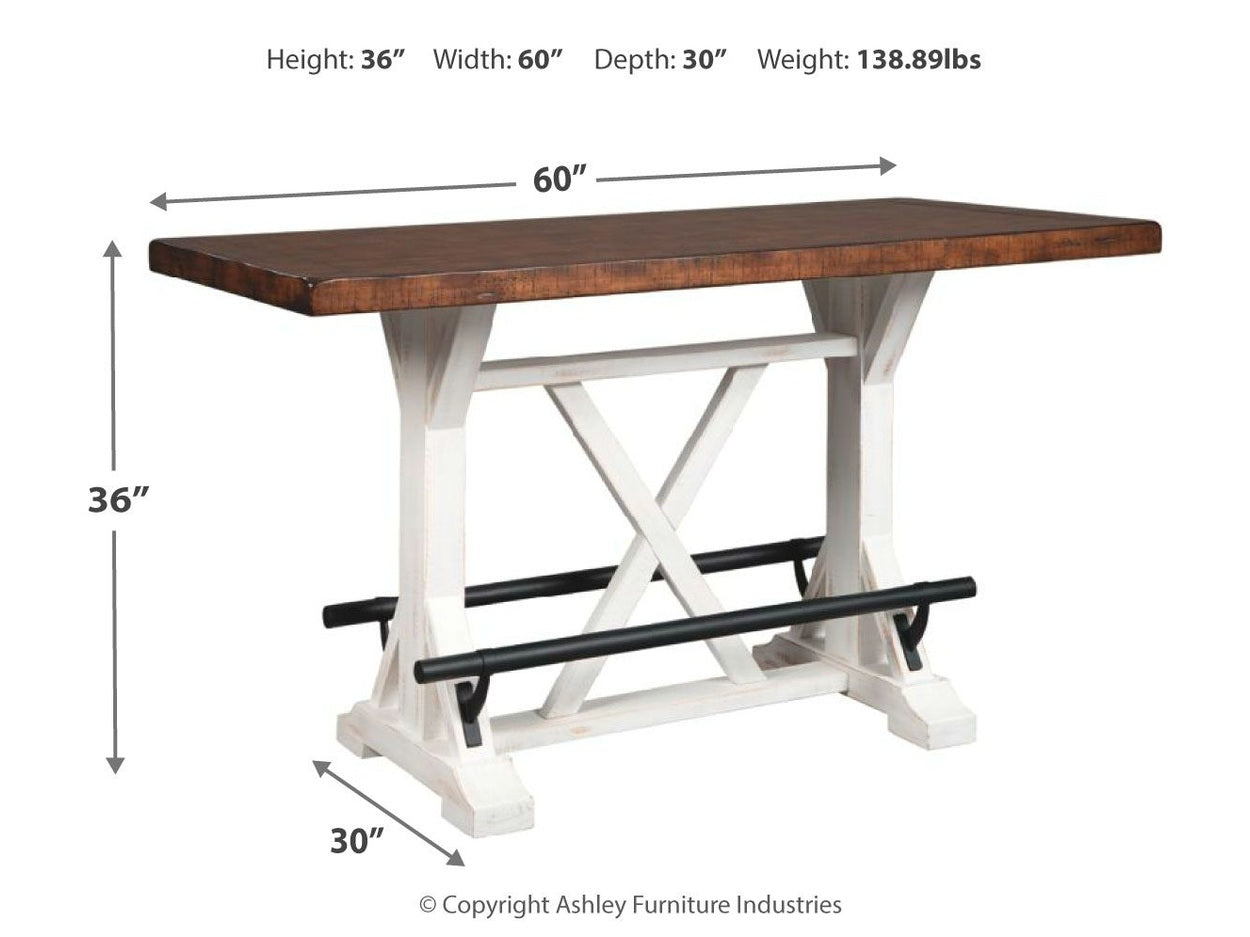 Valebeck - Rectangular Dining Room Counter Table - White / Brown