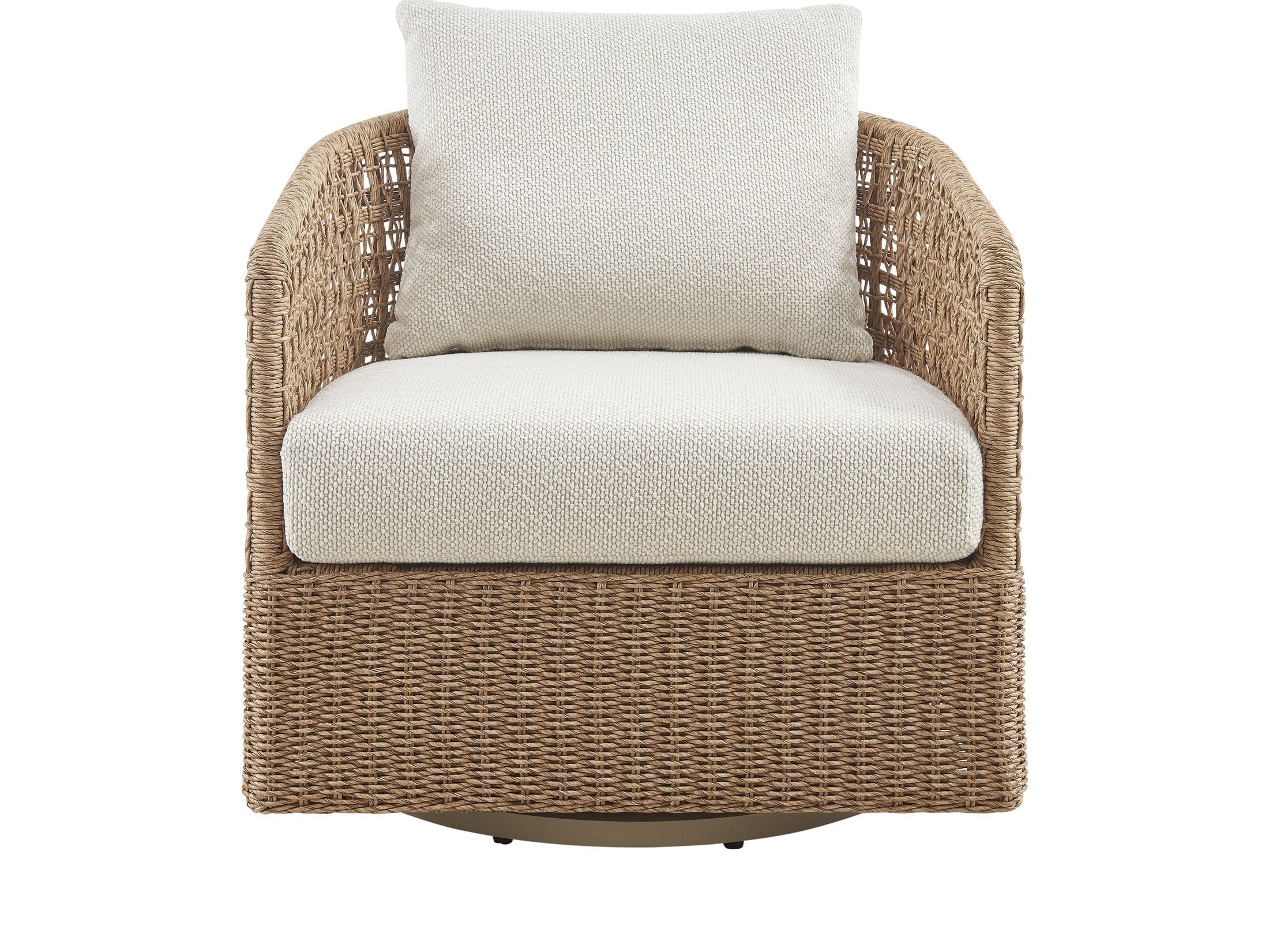 Driftbay - Metal Outdoor Swivel Lounge Chair With Cushions - Boucle White / Natural
