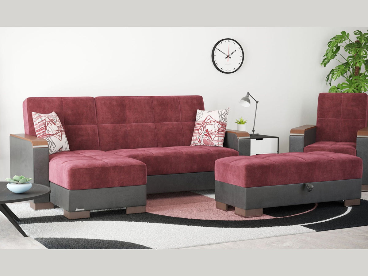 Ottomanson Armada X - Upholstered Convertible Wood Trimmed Ottoman With Storage - Microfiber