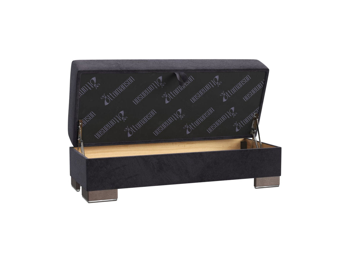 Ottomanson Armada X - Upholstered Convertible Wood Trimmed Ottoman With Storage - Microfiber