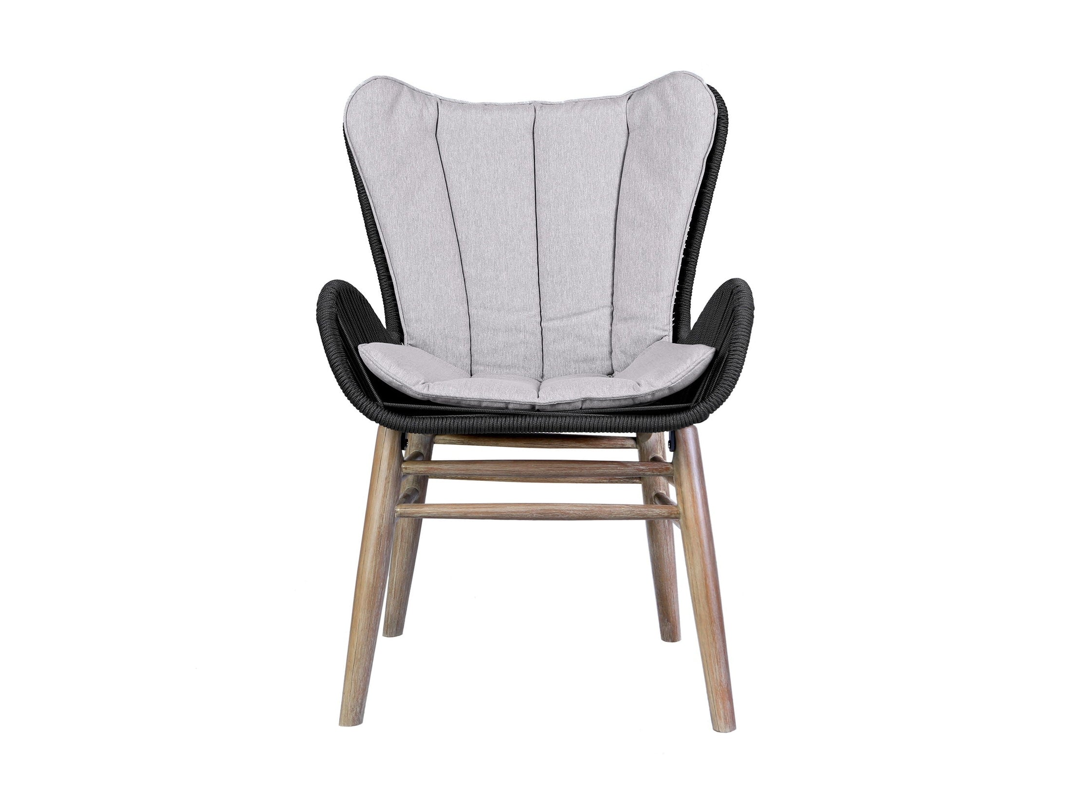 Fanny - Outdoor Patio Dining Chair - Light Eucalyptus Wood And Charcoal Rope