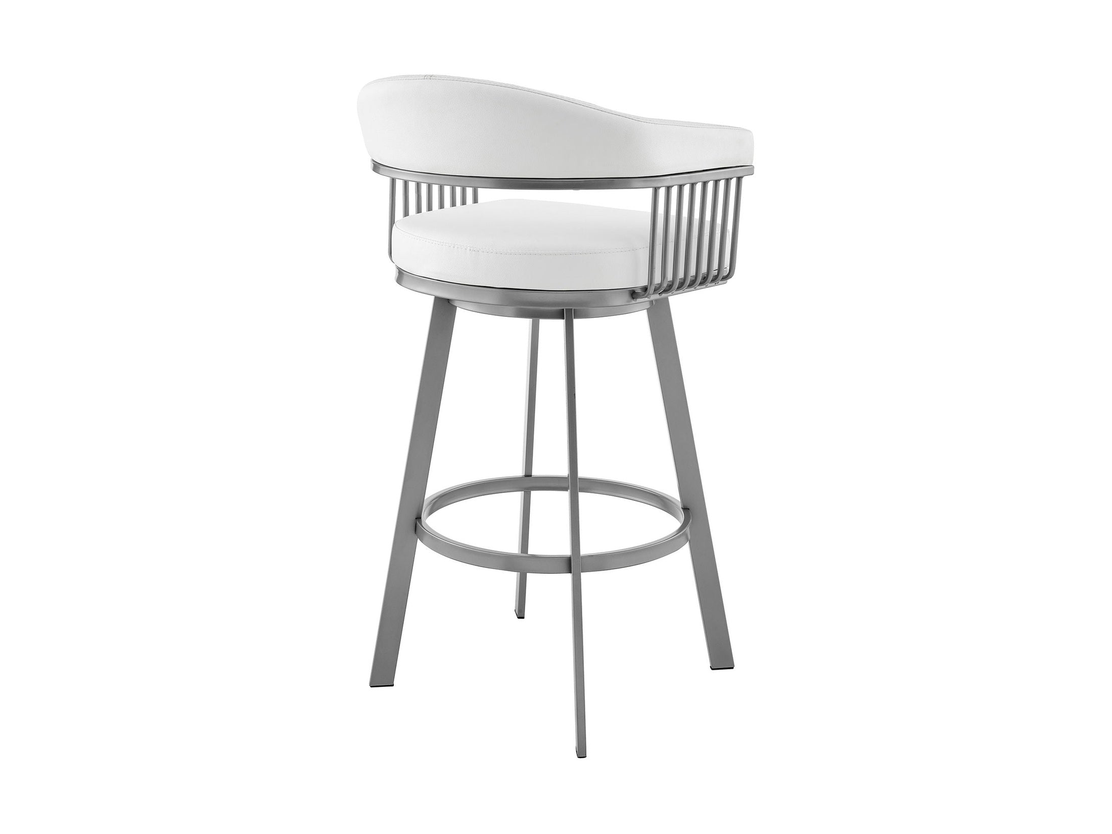 Bronson - 25" Counter Height Swivel Bar Stool - Silver Finish And White Faux Leather