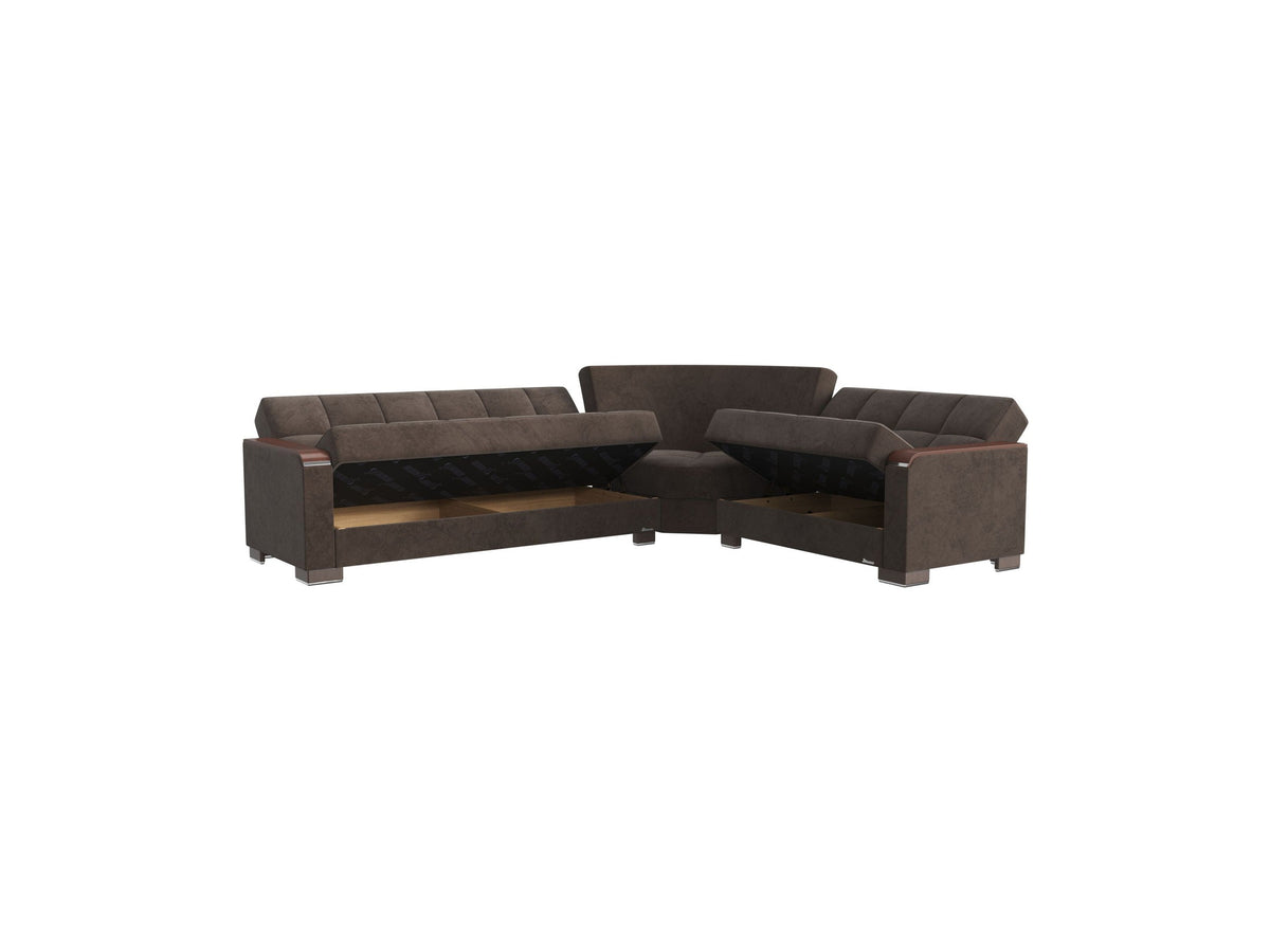 Ottomanson Armada X - Upholstered Convertible Wood Trimmed Sectional With Storage - Microfiber