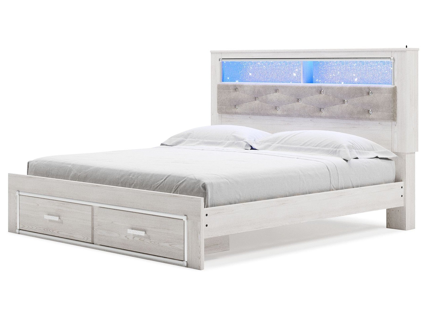 Altyra - King Upholstered Bookcase Bed With Storage - White