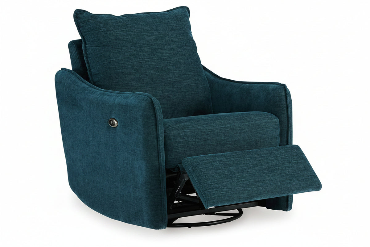 Blue recliner chair with a pillow on a white background