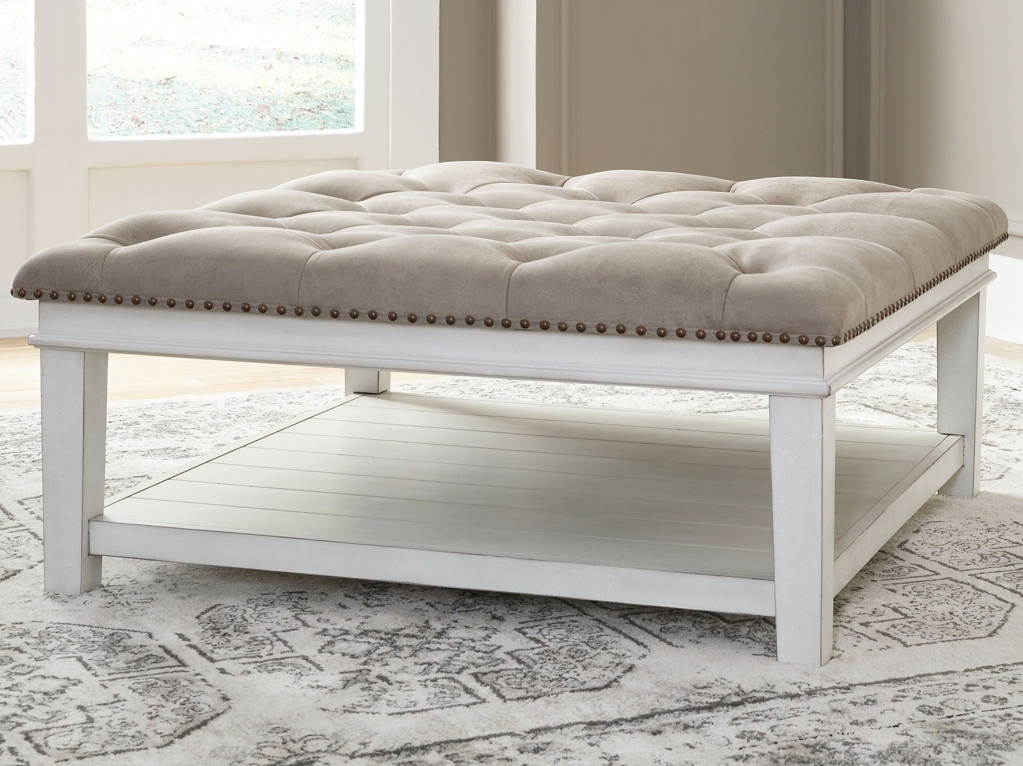 Kanwyn - Uph Ottoman Cocktail Table - Whitewash