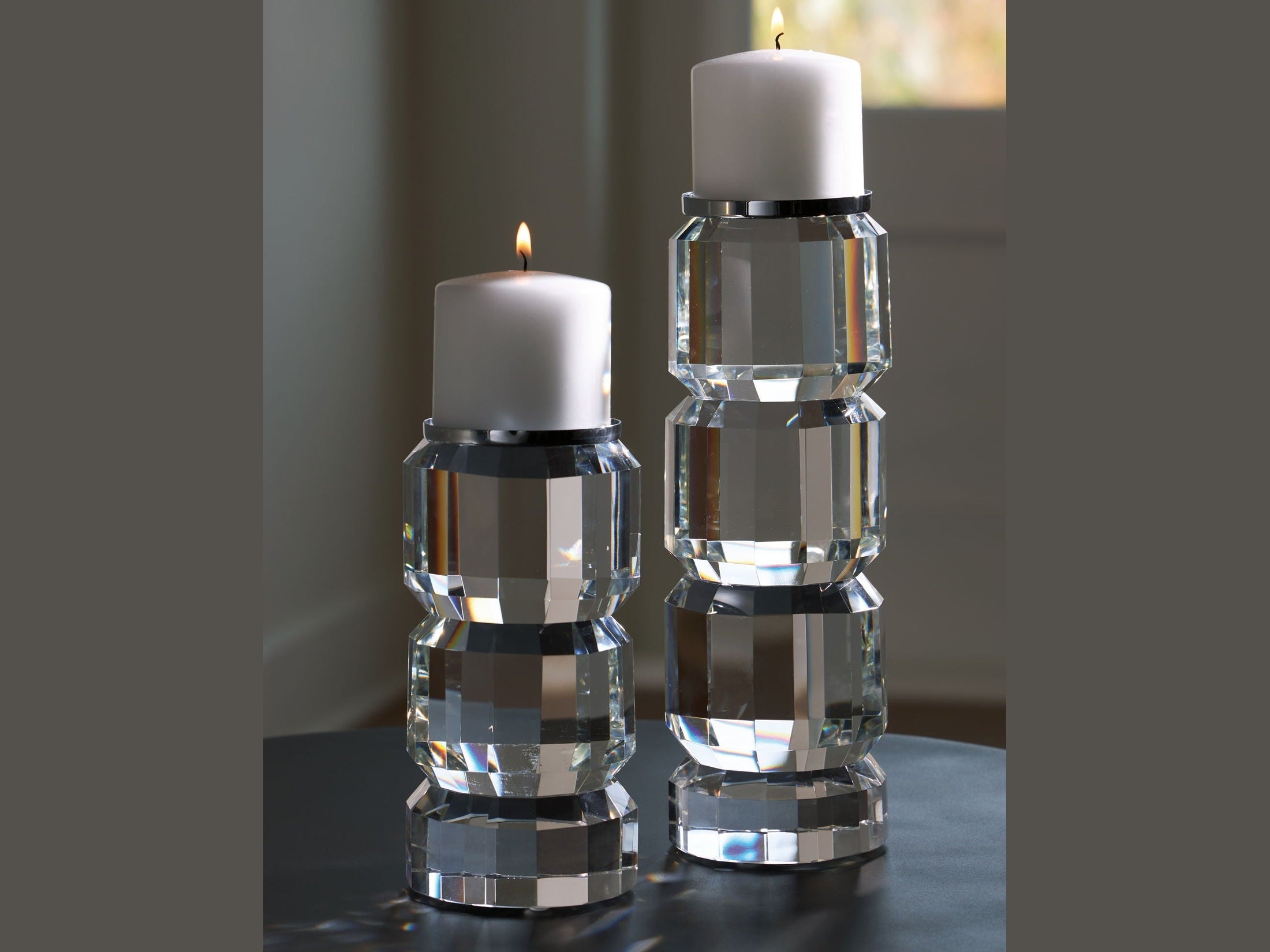 Brentley - Candle Holder Set (Set of 2) - Clear / Silver Finish