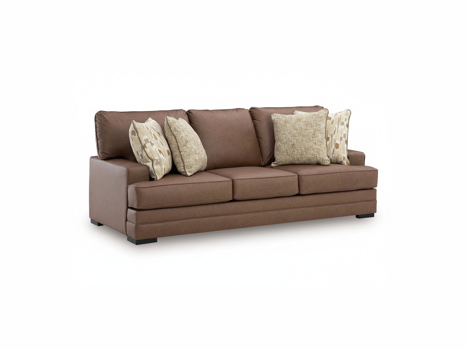 Villacourt brown sofa with decorative pillows on a white background.