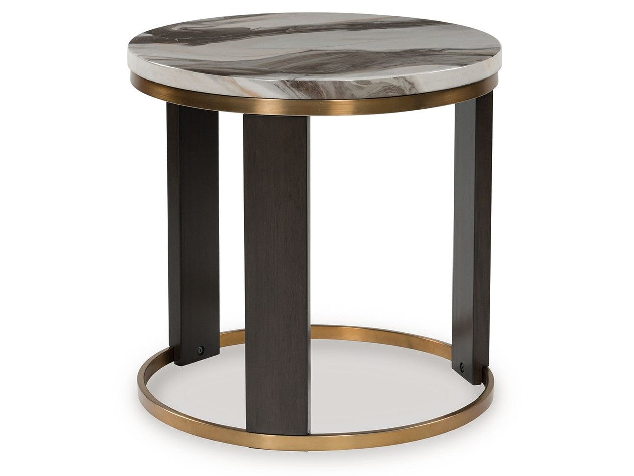 Jazmore - Round End Table - Brown / Brass Finish
