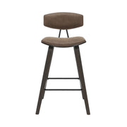Fox - Counter Height Curved Back Wood Bar Stool With Faux Leather Seat