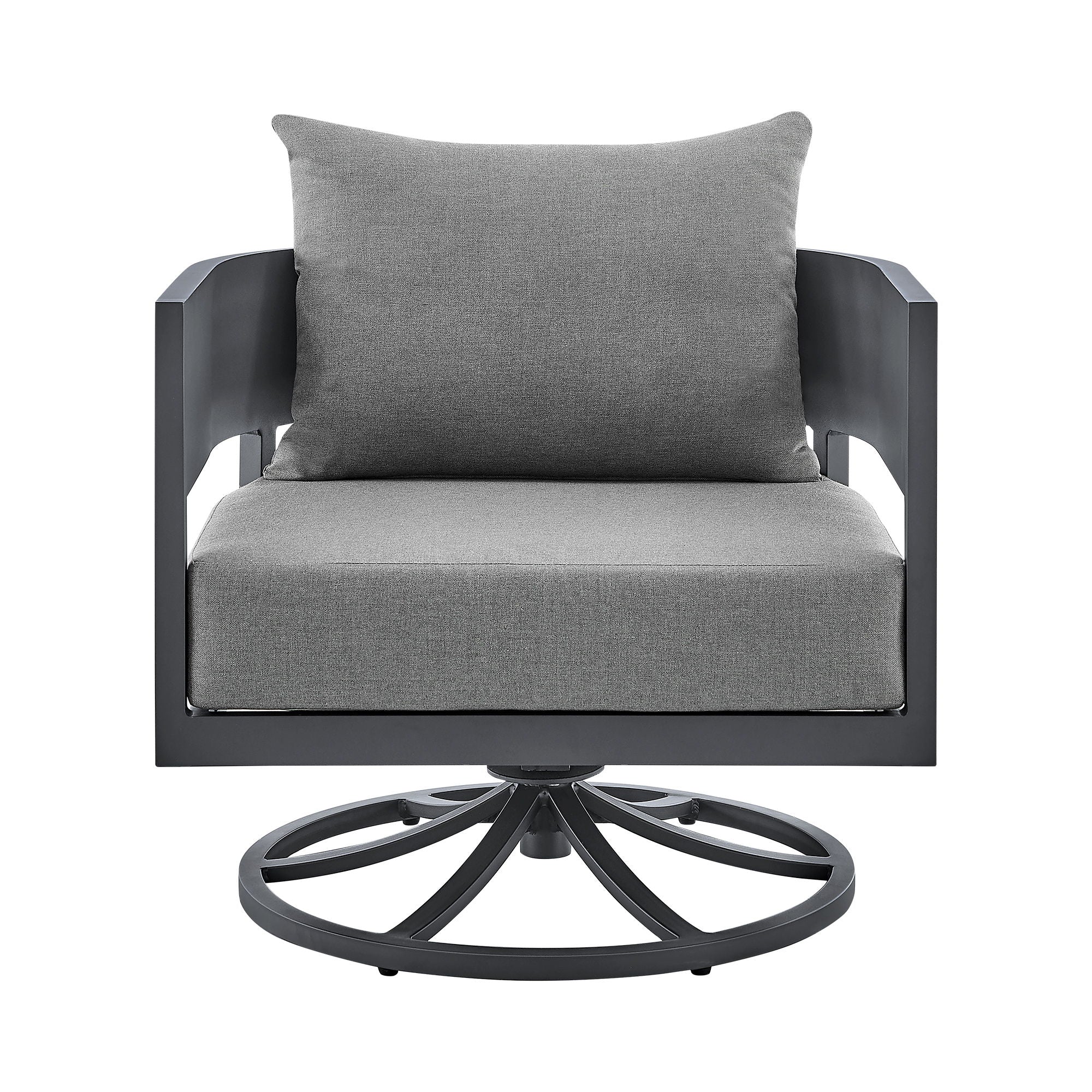 Argiope - Outdoor Patio Swivel Rocking Chair - Gray Aluminum With Cushions