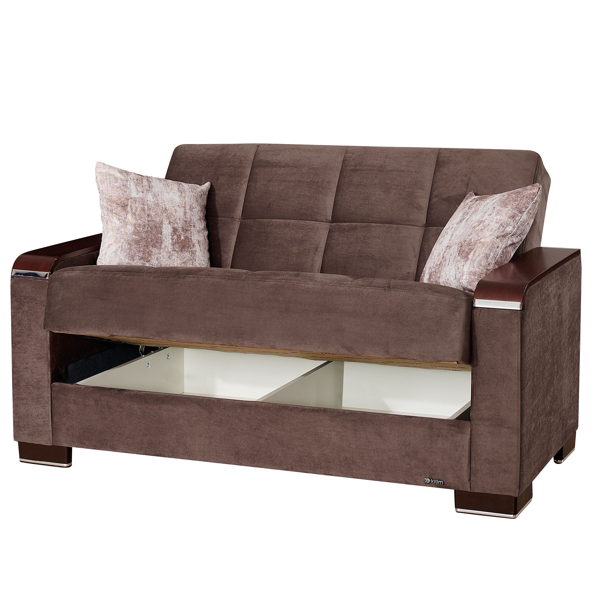 Ottomanson Armada X - Upholstered Convertible Wood Trimmed Loveseat With Storage - Microfiber