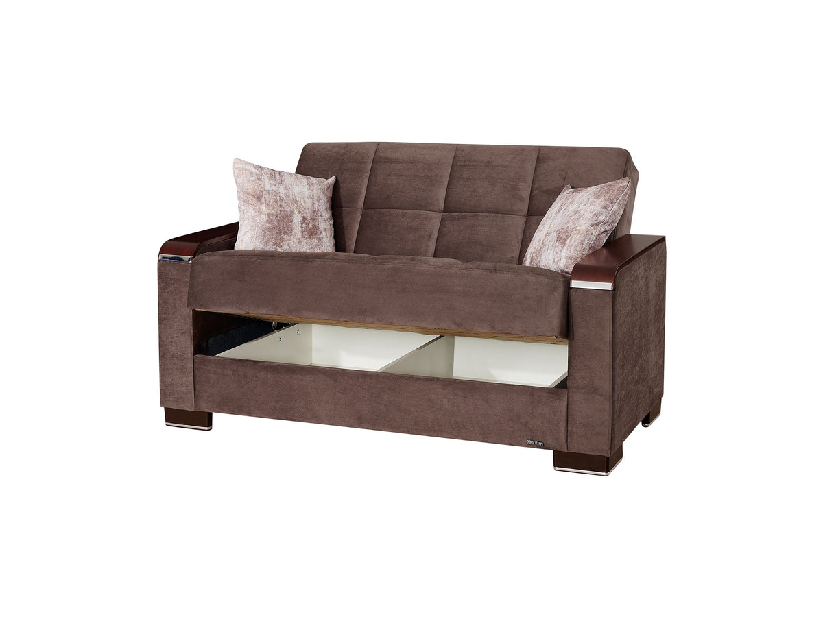 Ottomanson Armada X - Upholstered Convertible Wood Trimmed Loveseat With Storage - Microfiber