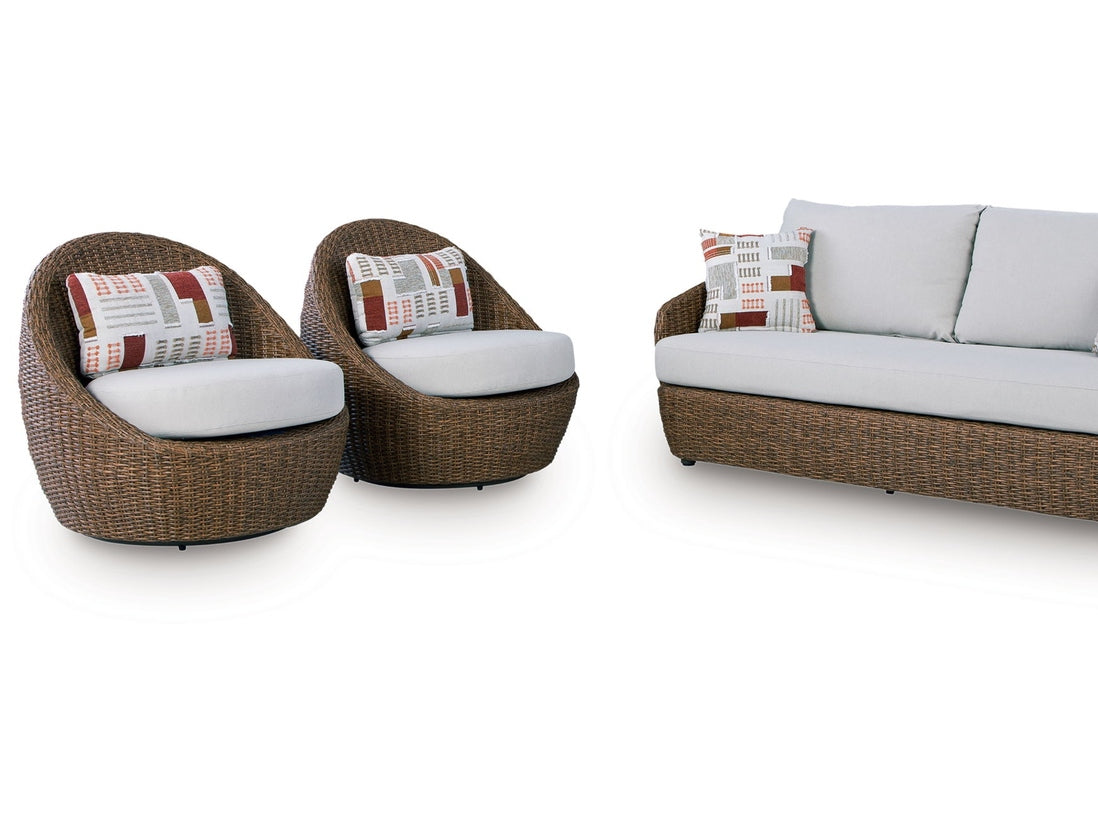 Cardiff Beach - Loveseat, Swivel Chairs Set (Set of 3) - Beige
