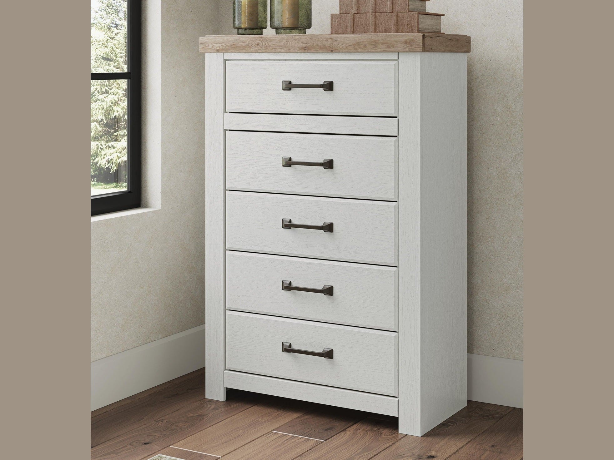 Savonport - Five Drawer Chest - White / Brown