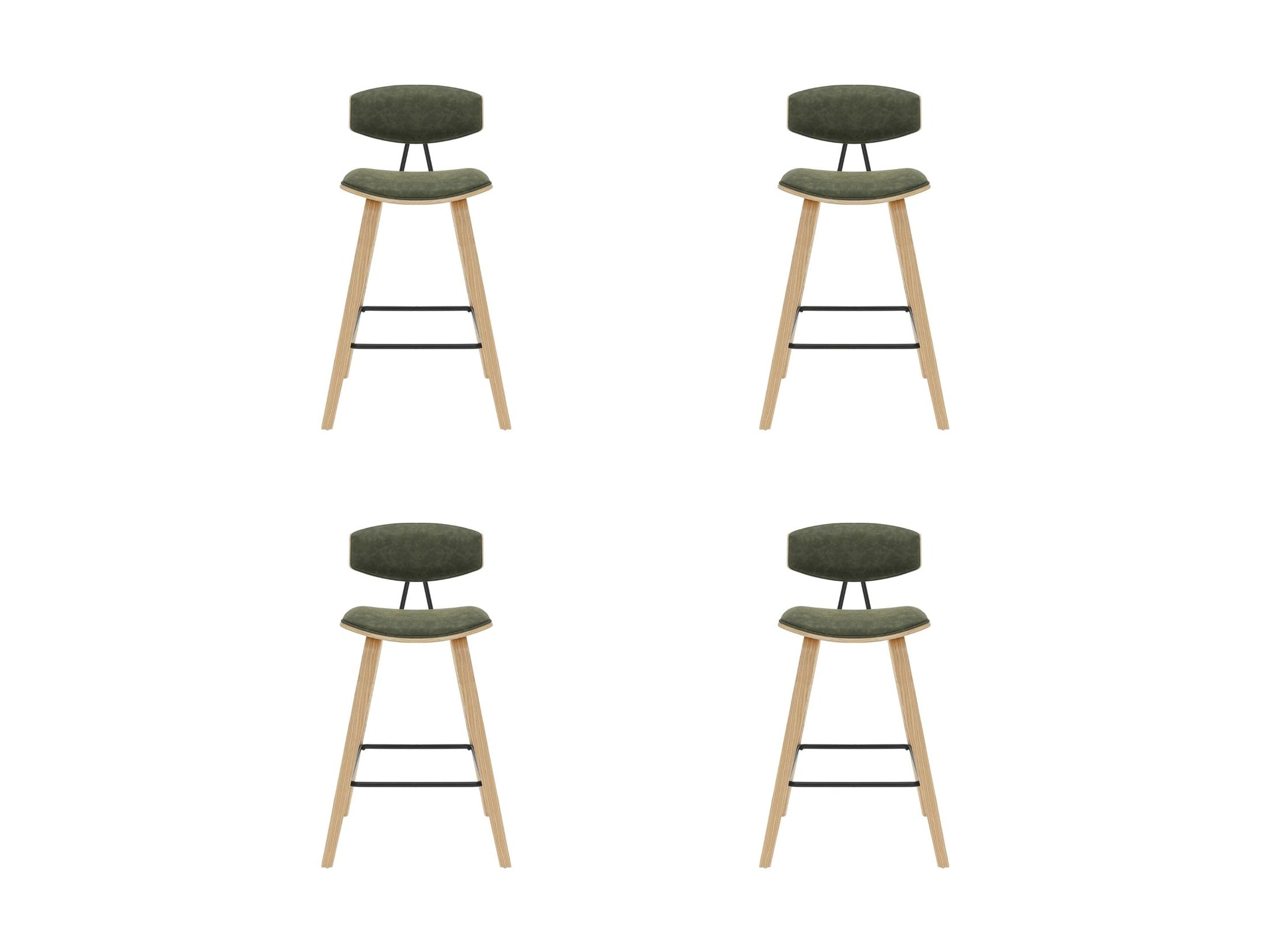 Fox - Counter Height Curved Back Wood Bar Stool With Faux Leather Seat
