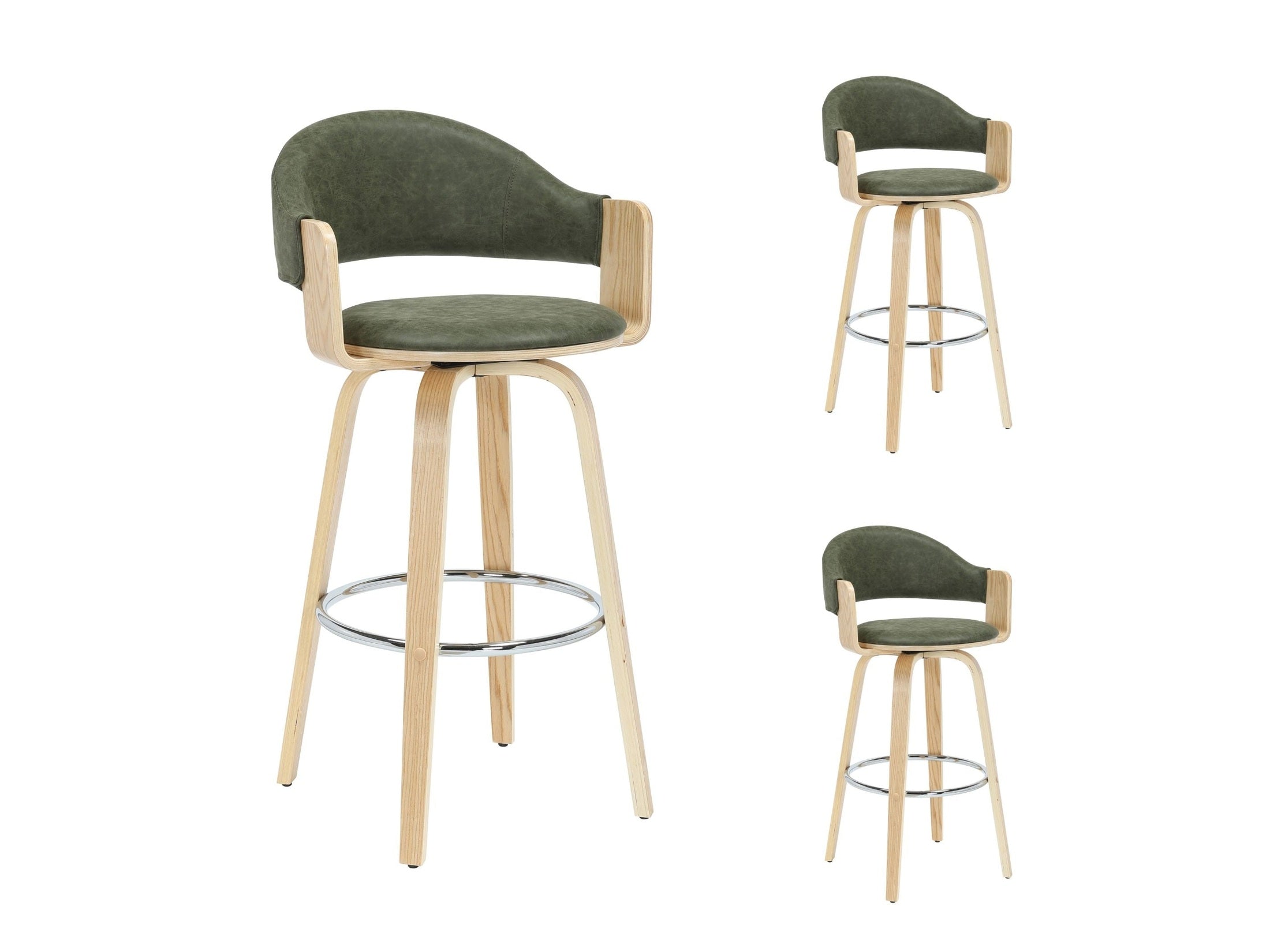 Daxton - Swivel Bar Height Round Back Wood Bar Stool With Faux Leather Seat