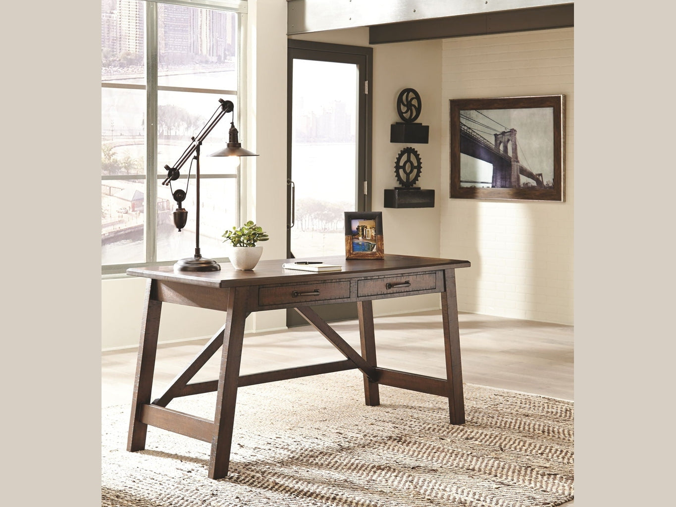 Baldridge - Home Office Large Leg Desk - Rustic Brown