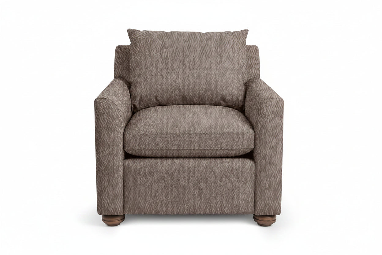 Brown armchair with a pillow on a white background