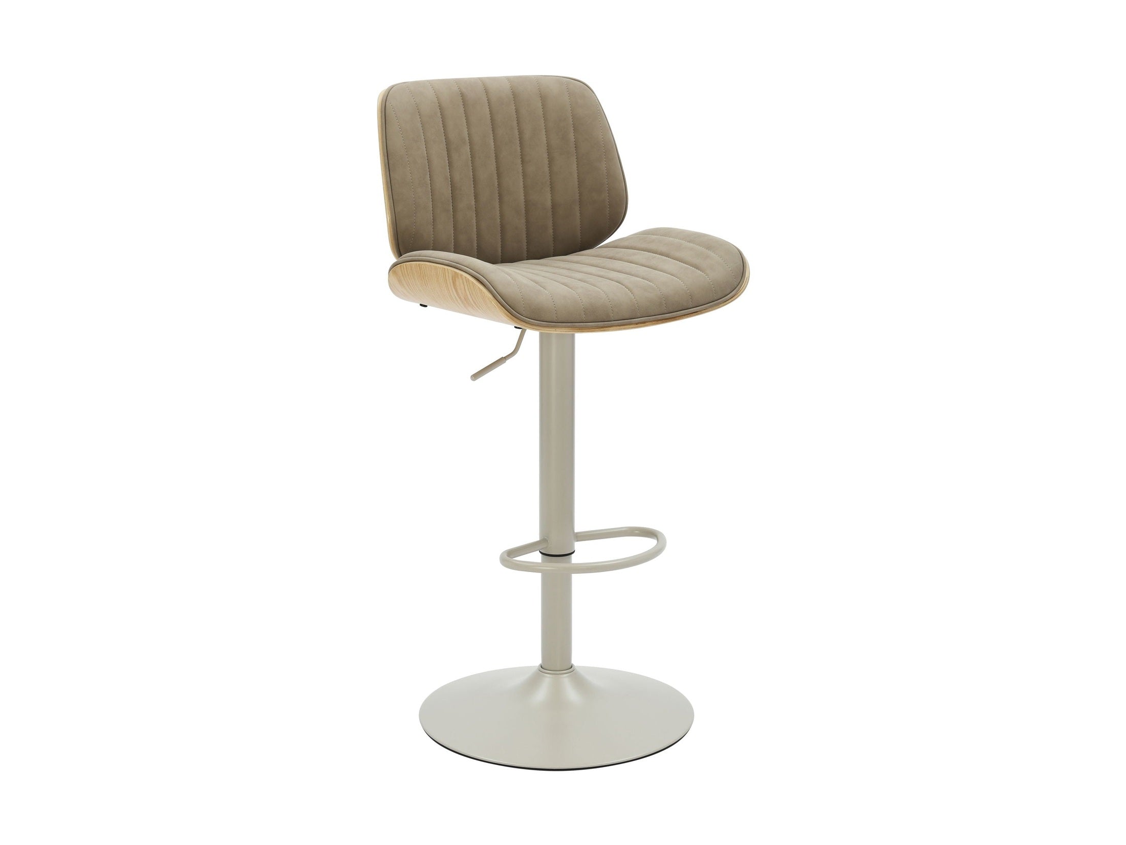 Brock - Adjustable Swivel Curved Back Wood Bar Stool With Faux Leather Seat
